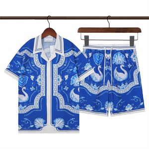 Heren nieuwe Casa Print vintage klassieke modetrend Heren korte mouw shorts shirt set M-3XL