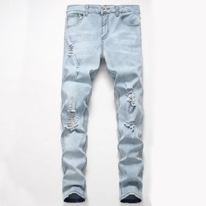 Pantalones vaqueros de los hombres Personalidad de la moda Rasgados Slim Fit Cremallera Pantalones de mezclilla elásticos Hombres Super Skinny Vaqueros Hombre