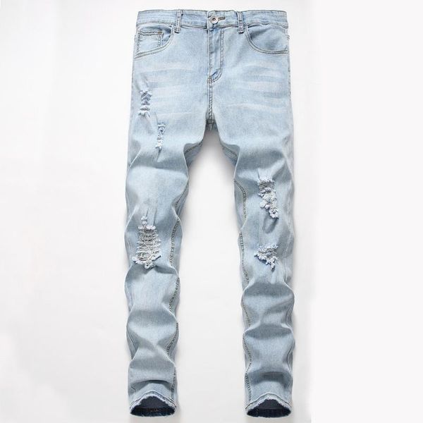 Jeans pour hommes personnalité de la mode déchiré coupe ajustée fermeture éclair Stretch Denim pantalon hommes Super maigre Vaqueros Hombre