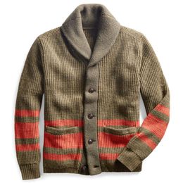 Cardigan en tricot Jacquard à rayures pour hommes, nouvelle tendance, décontracté, à rayures, col rabattu, pull Cardigan à fermeture éclair