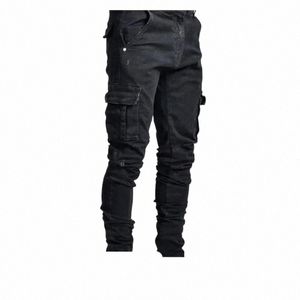 Nouveau Fi Y2K High Street Hip-Hop Vintage Slim Mince Élastique Petite Jambe Pantalon Casual Pantalon de Travail Multi-poches Skinny Jeans 98LX #