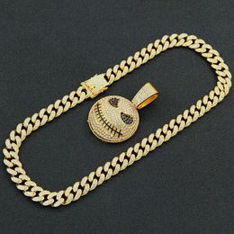 Collier pendentif étoile grimace monstre pour hommes, nouveau, plein de diamants, hip hop, grande chaîne en or exagérée, chaîne de clavicule, 231015