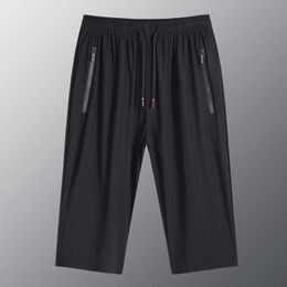 Heren nieuwe zomer ijszijde sportbroek capri effen grote maten rechte buis trendy sneldrogende casual broekcf5s