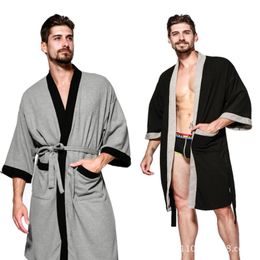 Heren nachtjapon Nachtkleding Lange mouwen Effen Kleur V-hals Badjas Zweet Sauna Badhanddoek Hot Spring Heren Nachtkleding