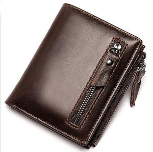 Portefeuille en cuir ciré à l'huile pour hommes, porte-cartes multi-cartes rétro, fermeture éclair, cuir véritable, clip, vente en gros 009