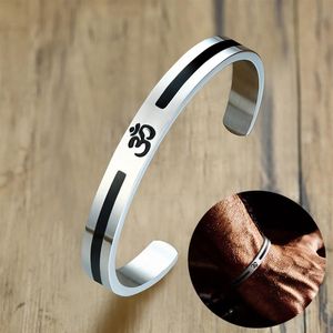 Bracelet en acier inoxydable pour hommes et femmes, OM Ohm Aum hindou indien, ton argent, bijoux de méditation inspirés du Yoga, 259g