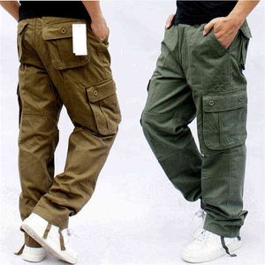 Salopette pour hommes Zipper Pocket Cargo Pantalon Outwear Multi Poche Tactique Militaire Armée Droite Pantalon Coton Lâche Long Pantalon H1223