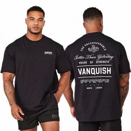 T-shirt surdimensionné pour hommes Sports d'été Fitn Cott Col rond Manches courtes Gym Bodybuilding Courir Vêtements d'entraînement Top k7ni #