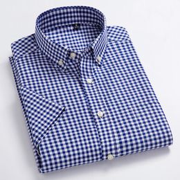 Camisas casuales de Oxford de los hombres Camisas de los hombres de la tela escocesa de ocio 100% algodón Camisa de vestido de manga corta