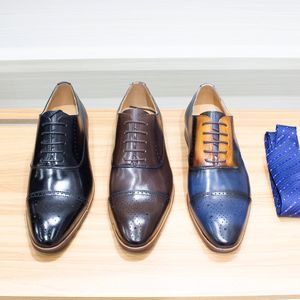 Hommes Oxford en cuir véritable chaussures habillées à la main classique à lacets solide Cap orteil bureau affaires mariage chaussures formelles pour hommes