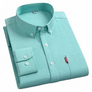 Chemises à manches Oxford Lg pour hommes 100% Cott Couleur unie Col rabattu Coupe régulière Vêtements pour hommes quotidiens Chemises d'entretien faciles pour homme y60O #