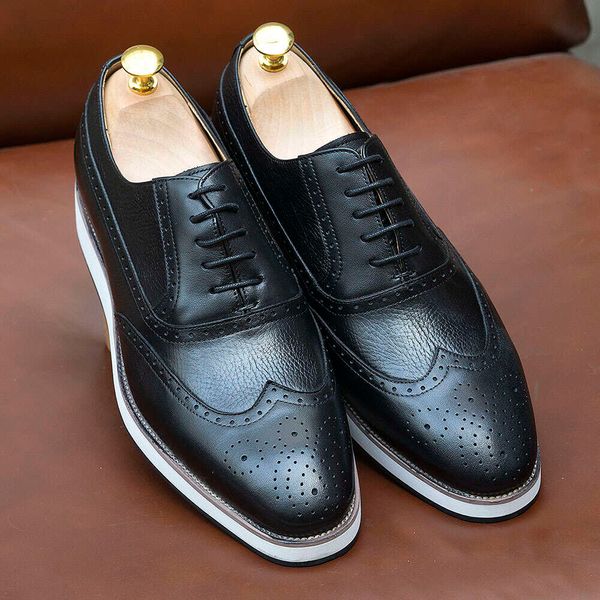 Oxford – baskets classiques en cuir véritable pour hommes, chaussures à lacets à bout d'aile, confortables et décontractées, faites à la main, pour le bureau et les affaires
