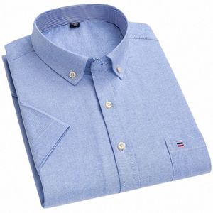 Hommes Oxford manches courtes d'été chemises décontractées poche unique confortable coupe standard boutonné à carreaux rayé chemise en coton 48wj #