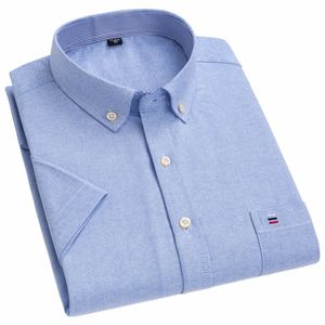 Hommes Oxford manches courtes d'été chemises décontractées poche unique confortable coupe standard boutonné à carreaux rayé chemise en coton t64W #