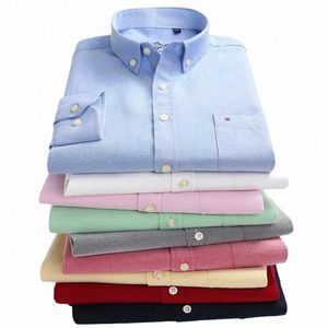 Mannen Oxford Sociale Shirt Lg Mouw Casual Gestreept Solid Slim Fit Butt Busin Kantoor Witte Man Camisa Blouse Gratis schip D8wd #