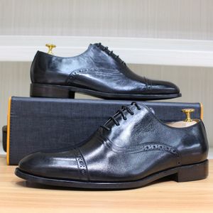 Oxfords – chaussures habillées en cuir véritable pour hommes, faites à la main, avec bout capuchon, chaussures formelles de mariage, de bureau et d'affaires