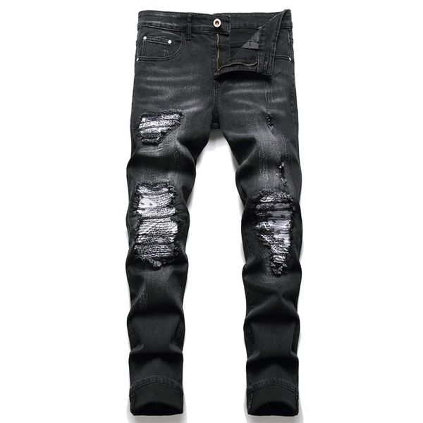 Menan Paisley Bandana Patch Patch Jeans Street Vêtements Patches de travail Troupes Torn Torn Pantalon Denim Ultra-Thin Cyclistes droits 231222