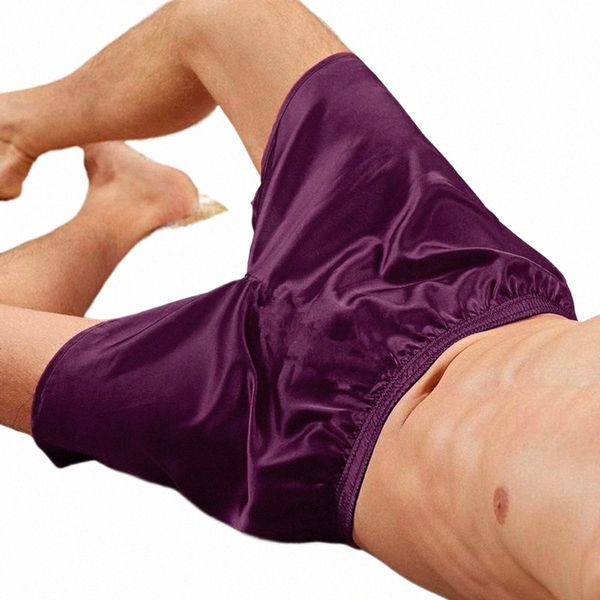 Pyjama pour hommes Boxers en satin de soie Boxer sexy Slip de pyjama en soie lisse Short ample Split Man Lounge Boxer Shorts L-3XL o2n2 #