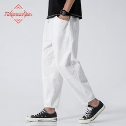 Herenbroek 100% katoen zomercasual broek man trendy Japanse bijgesneden broek losse broek mannen 5xl 230811