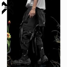 Pantalones para hombres 11 bybb cinta negra pantalones de carga de bolsillo múltiple masculino hip hop street ropa táctica pantalón techwear harajuku jogging menl2405