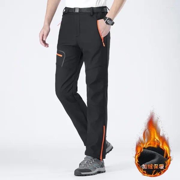 Pantaloni da uomo 115KG 6XL Fodera in pile impermeabile invernale per esterni Trekking Arancione Zippper 5XL Pantaloni da campeggio Coppie 2388