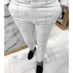 Herenbroek 2021 Mode Plaid Gedrukt Potlood Voor Heren Mid Taille Button Broek Mannelijke Formele Zomer Casual Long Pant Streetwear