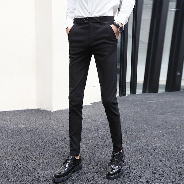 Pantalones para hombres 2021 Último estilo británico Negro Slim Fit Flaco Traje Pantalón Formal Pantalones largos Calidad masculina Estiramiento Casual Hombres