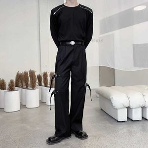 Herenbroek 2022 Herfst Koreaanse stijl Uniek verstelbare riemhoens Casual losse zwarte broek Trousa-maat M-XL J240507