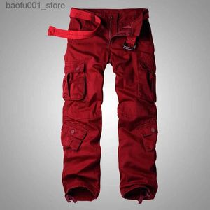 Herenbroek 2022 herfst Koreaanse stijl wassen wijn rode katoen overalls heren casual losse multi-pocket cargobroek voor Men28-42 Q240529