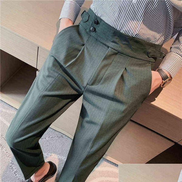 Hommes Pantalons 2022 Robe Hommes Britannique Taille Haute Droite Pantalon Social Ceinture Pantalon Italien Hommes Formelle Pantalones L220702 Drop Deliver Dhyxb