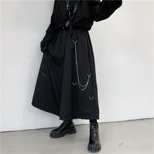 Pantalons pour hommes 2022 Mâle Japon Style Streetwear Hip Hop Gothique Punk Pantalon Hommes Chaîne En Métal Causal Lâche Casual Droit Noir Large Jambe Pantalon