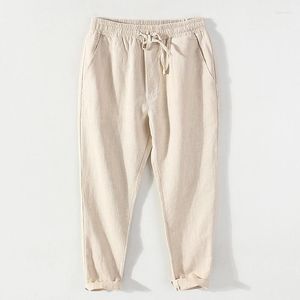 Pantalons pour hommes 2022 hommes printemps et été mince lin ample Cargo recadrée taille élastique à lacets polyvalent maigre pantalon décontracté