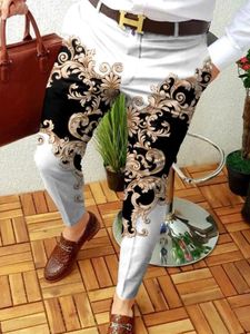 Pantalones con estampado de patrón Retro para hombre, pantalones informales de negocios, rectos, largos, para primavera y otoño, ropa de calle a la moda