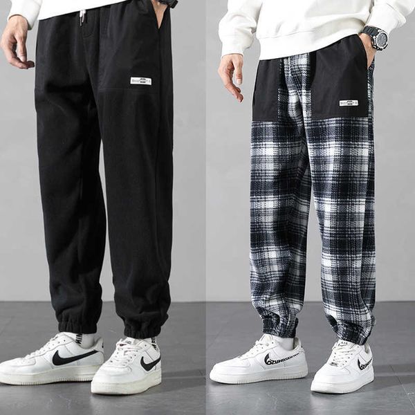 Pantalons pour hommes 2022 nouveau hiver femmes chaud Plaid polaire tissu tout match en plein air décontracté épais pantalon de survêtement lâche tendance pour Y2302