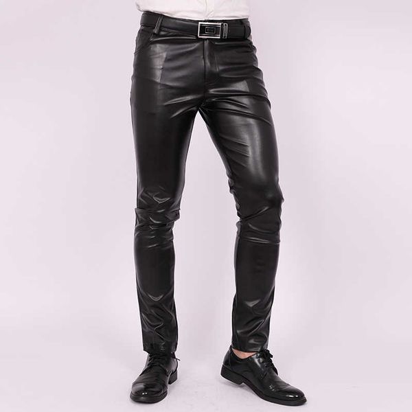 Pantalones para hombres 2022 Slim Fit Skinny Tight Stretchy Leather Teen Trend Motocicleta