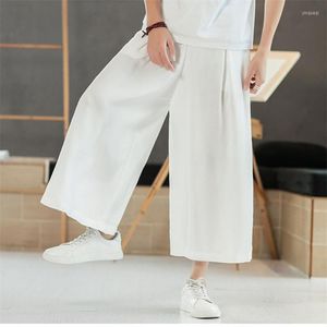 Pantalon homme 2022 printemps été Style décontracté ample avec poche mince coton lin doux solide 7 couleur pantalon grande taille M-8XL