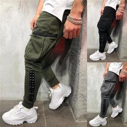 Pantalones de hombre 2022 estilo Hip-hop pies pequeños personalidad Patchwork cuero hombres amarre entrenamiento Drak22