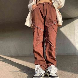 Herenbroek 2022 SVIBE STIJL Side Tassel Brown Grunge Men Baggy jeans vrachtbroek y2k rechte losse hiphop vrouwen lange broek ROPA HOMBRE T220909