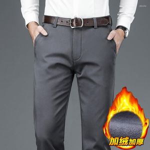 Pantalons pour hommes 2022 Hiver Marque Polaire Épais Chaud Coupe Droite Stretch Classique En Cuir Business Casual Taille Haute Pour Hommes