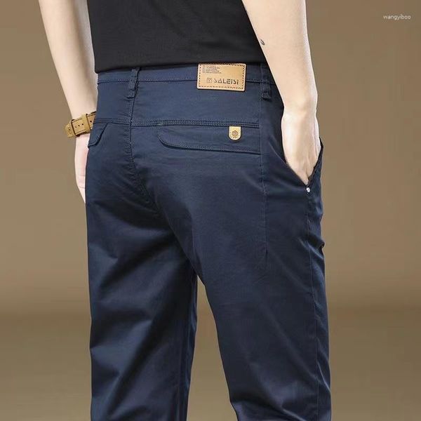 Pantalones para hombres 2023 97% algodón monos de color sólido moda casual caqui negro azul corte recto pantalones de negocios masculino