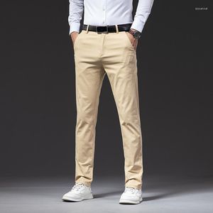 Pantalones para hombres 2023 Marca de otoño Ajustada Comprobar recto Tela de alta calidad Hombres de negocios Negro Azul marino