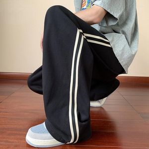 Pantalons pour hommes 2023 Automne Pantalon décontracté Harajuku High Street côté rayé grande taille jambe large