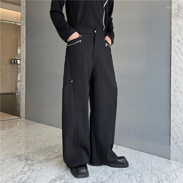 Pantalones para hombres 2023 Otoño Estilo coreano Cremallera única Traje empalmado Hombres Casual Costuras sueltas para pantalones Tamaño M-XL