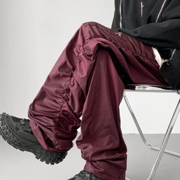 Pantalones para hombres 2023 Otoño Estilo coreano Diseño único plisado Zippe Hombres Casual suelto para pantalones Tamaño M-XXL