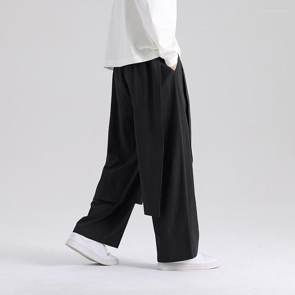 Pantalones para hombres 2023 hombres de otoño lino de algodón Hakama Patchwork anchado Harem masculino Estilo este culto gris Culottes grises