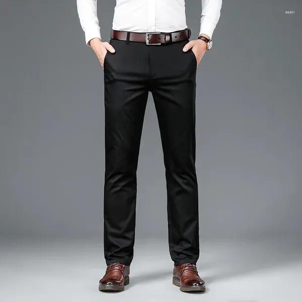 Pantalones para hombres 2023 traje de otoño primavera moda de negocios grande casual suelto pierna recta pantalones elásticos mediana y vieja papá