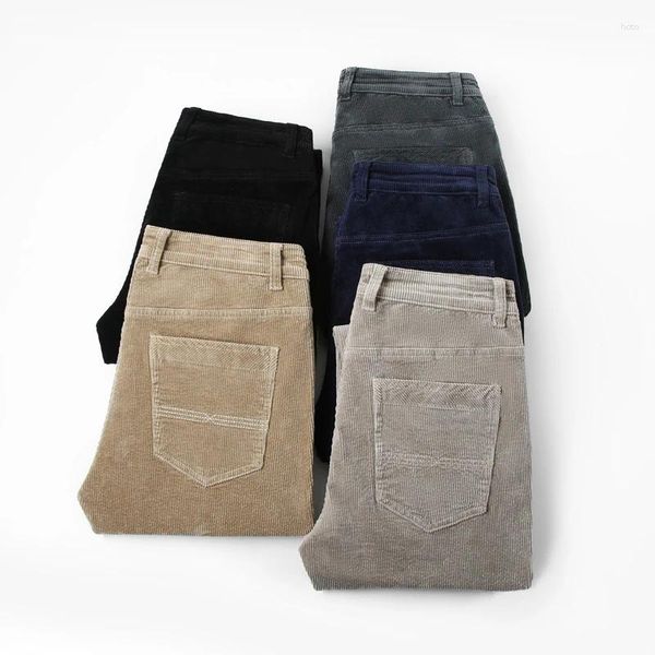 Pantalones para hombre 2023 Otoño Invierno marca gruesa cálida pana de alta calidad estilo informal de negocios pantalones rectos de cintura media