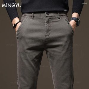 Pantalones para hombres 2023 Otoño Invierno Hombres de alta calidad Cintura elástica Slim Grueso Café Twill Marca Pantalones Cargo Masculino Plus Tamaño 28-38