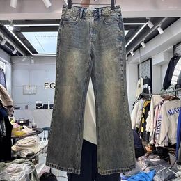Calças masculinas 2023 outono / inverno high street retro angustiado lama amarela solta perna reta jeans americano hip hop casual lavado