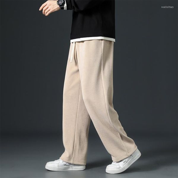 Pantalones de hombre 2023 Otoño Invierno hombres rectos de pana cálidos pantalones largos de gran tamaño estilo japonés Casual pantalones de chándal de pierna ancha sueltos hombre